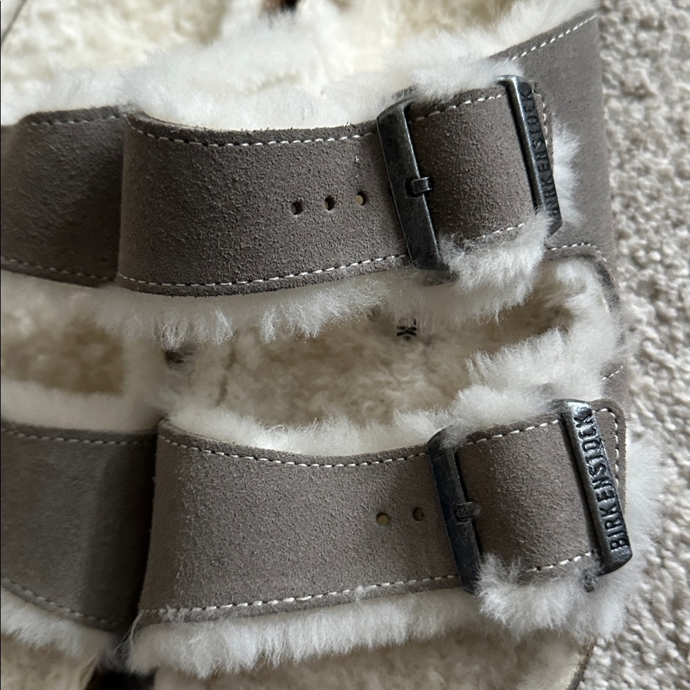 Birkenstock shearling lined Arizona grey sandals sz 40 9 - Picture 2 of 10